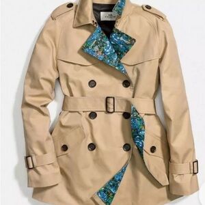 💥💥SOLD💥💥.   Coach Khaki Floral Lined Classic Short Trench Coat S